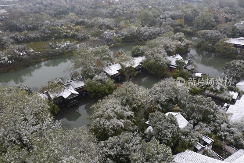 杭州西溪湿地公园雪景风光航拍
