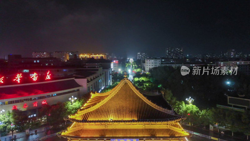 甘肃张掖钟鼓楼夜景航拍