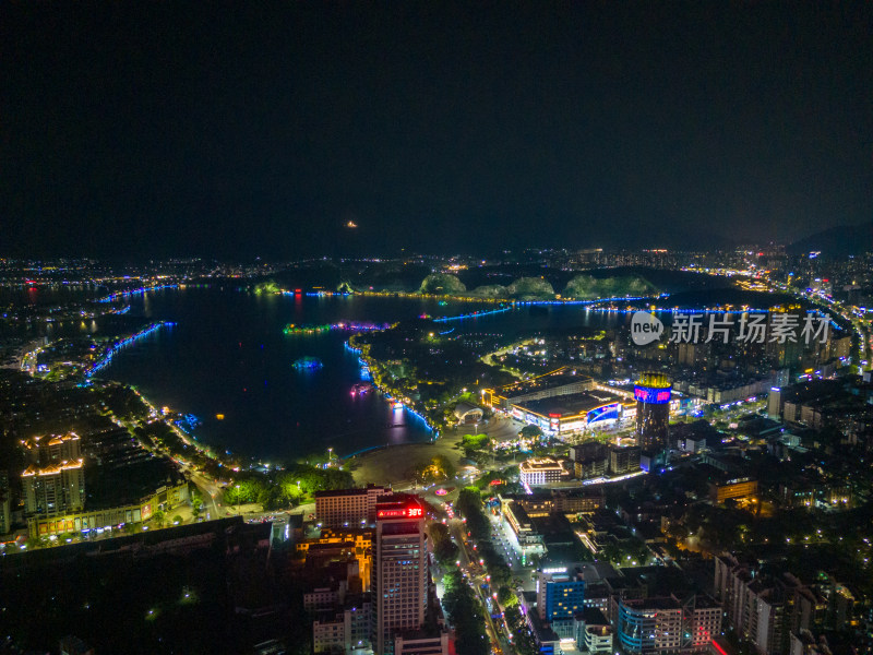 广东肇庆七星湖夜景航拍图