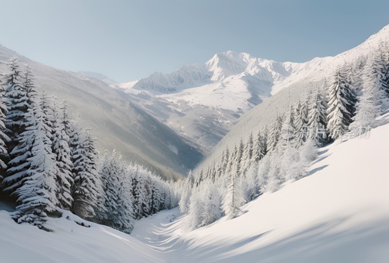 冬季森林白雪覆盖风景