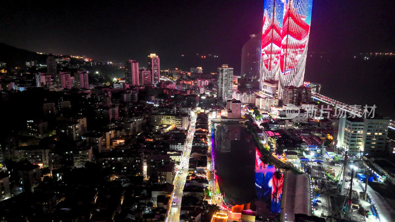 福建厦门城市夜景灯光航拍