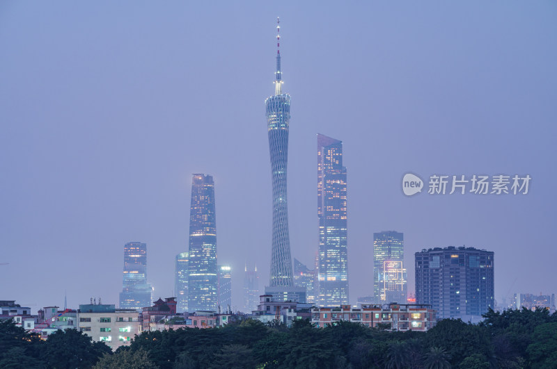 广州海珠湖望珠江新城摩天大楼夜景灯光秀