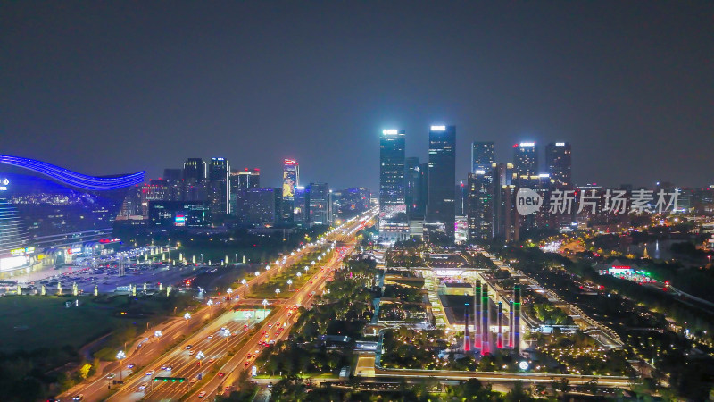 航拍成都天府新城成都CBD天府大道夜景