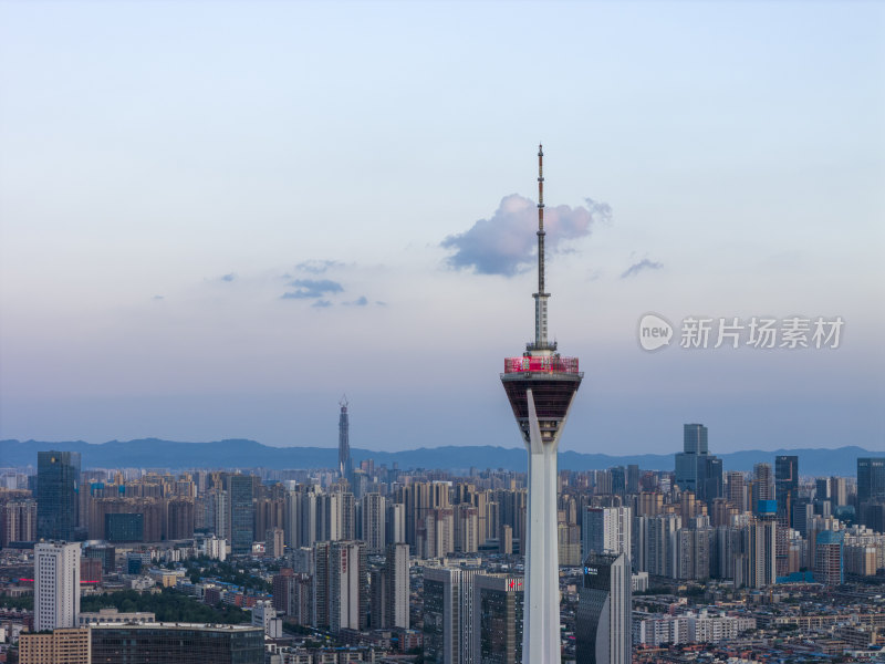 成都地标熊猫塔339电视塔夏天夕阳航拍