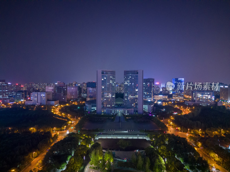 航拍安徽合肥市民广场合肥市政府夜景