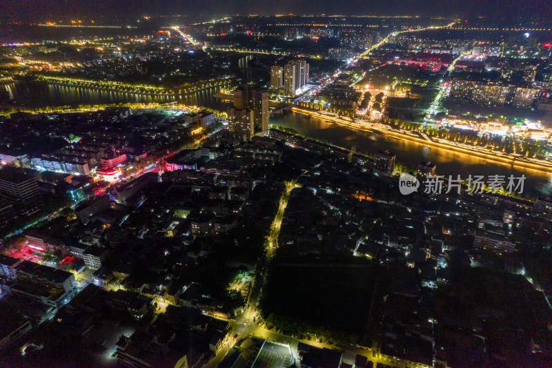 河南周口河西城市夜景航拍图