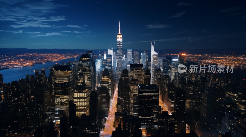 美国纽约市夜幕降临都市图景灯火辉煌
