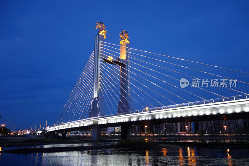呼伦贝尔市哈萨尔大桥灯光夜景