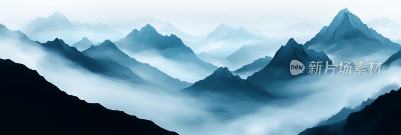 云雾缭绕的山峦山水画卷