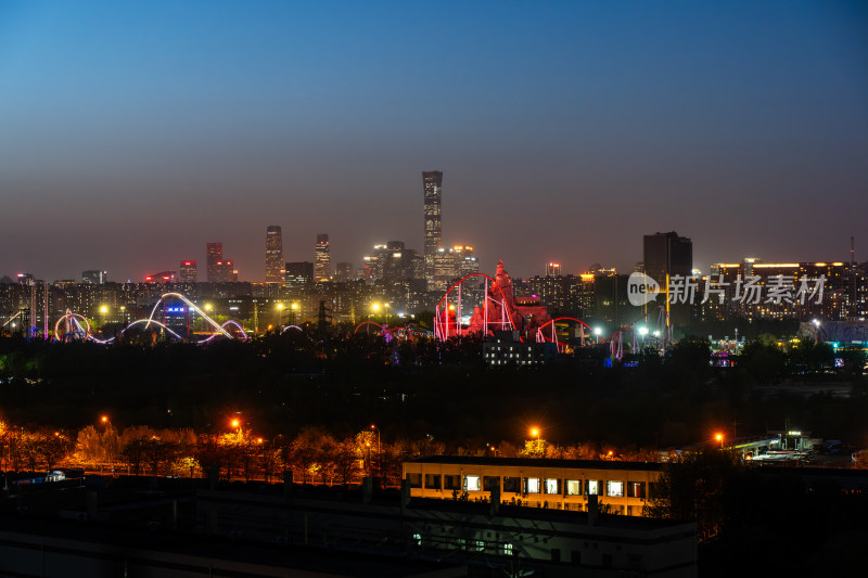 北京夜晚欢乐谷城市cbd建筑群城市灯光