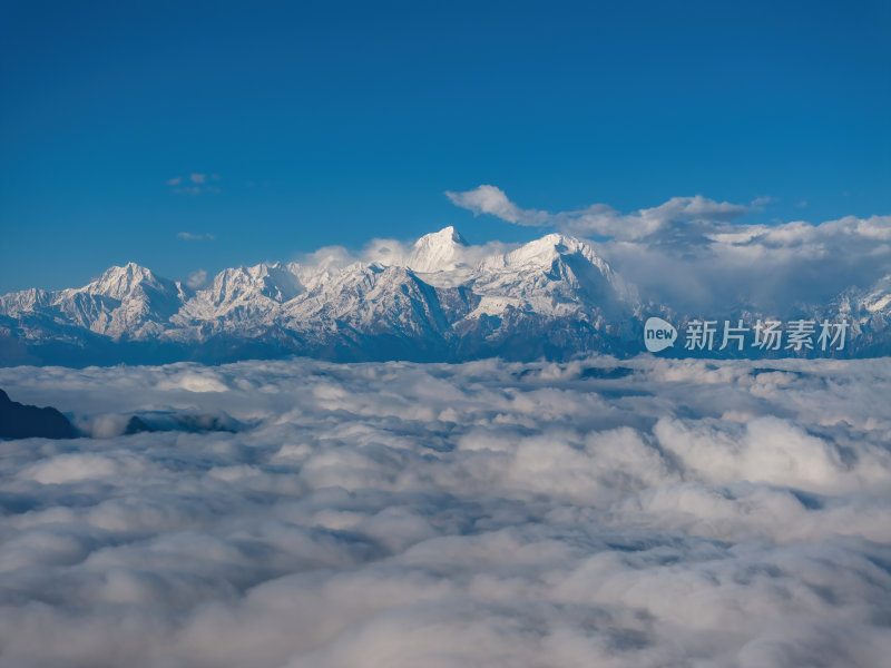 四川雅安牛背山云海云瀑贡嘎雪山高空航拍