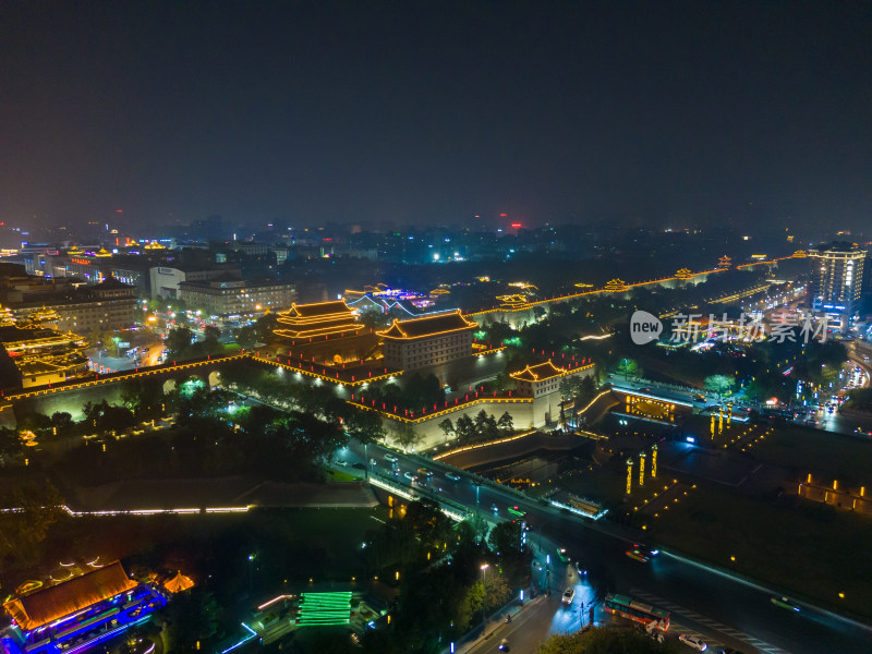 陕西西安永宁门夜景西安城墙夜景