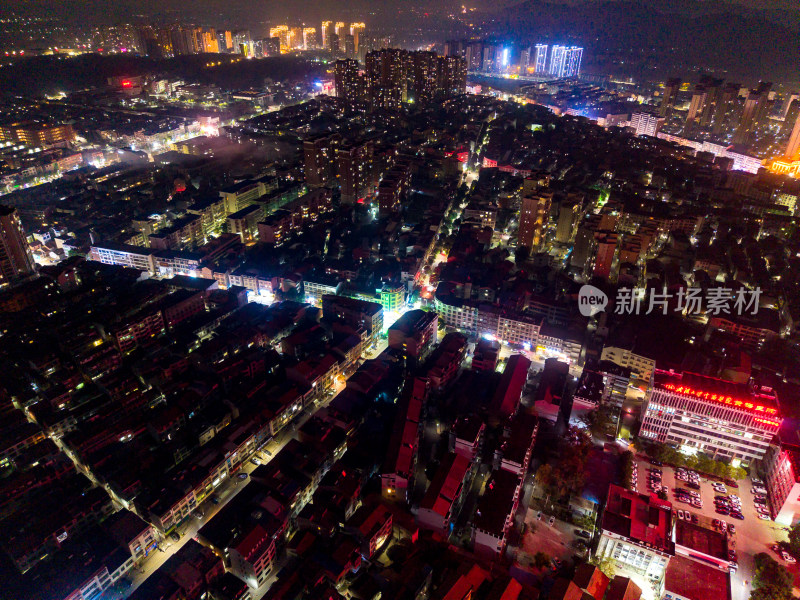 航拍黄梅县城夜景