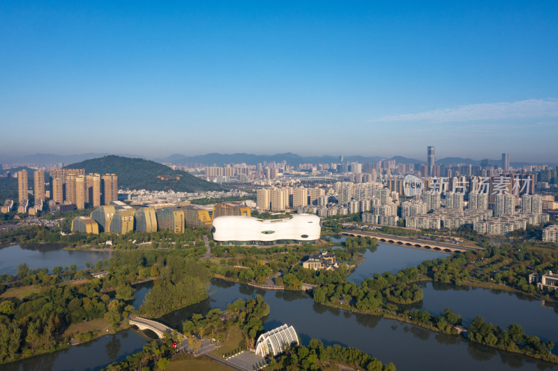 杭州滨江区白马湖景区航拍