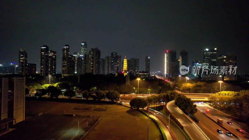 广州城市夜景灯光航拍图