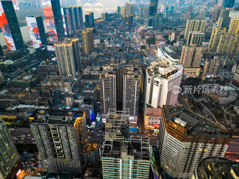 长沙黄兴路步行街夜幕降临夜景航拍