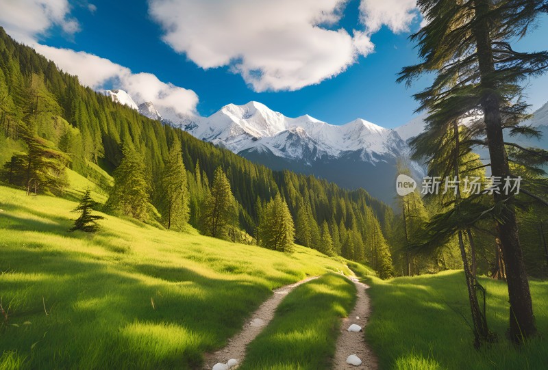 雪山草原森林风景