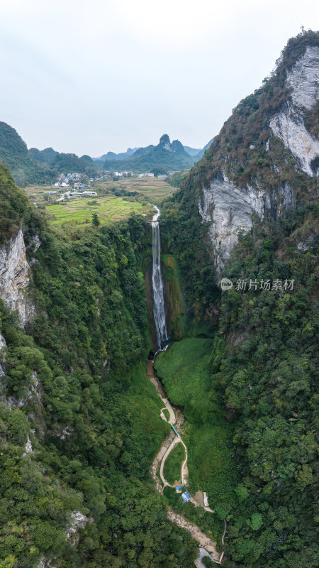 广西百色通灵大峡谷大落差瀑布高空航拍