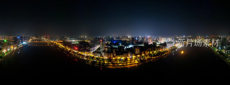 湖南衡阳城市夜景航拍全景图