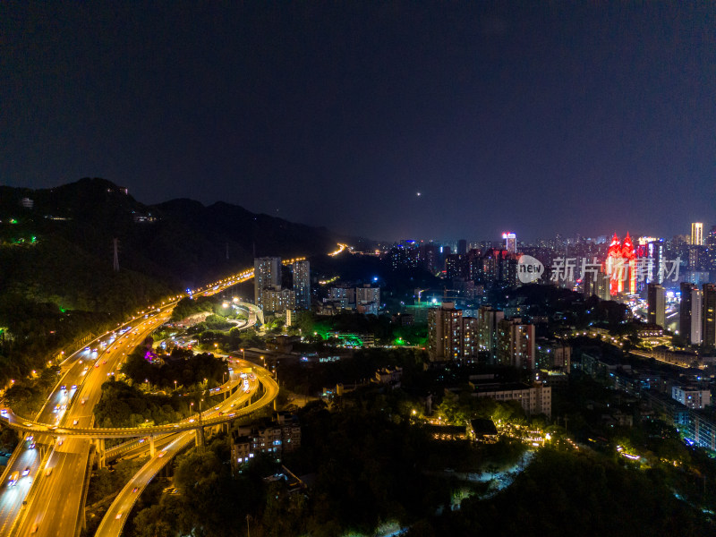 重庆城市夜景交通航拍图