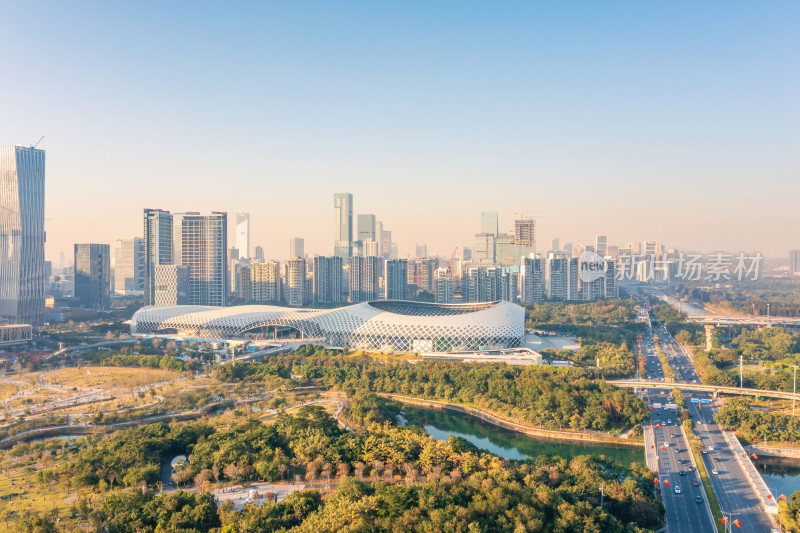 深圳后海深圳湾人才公园黄昏全景风光