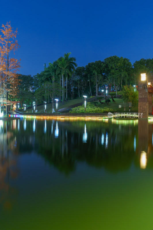 佛山千灯湖公园与城市高楼建筑夜景灯光