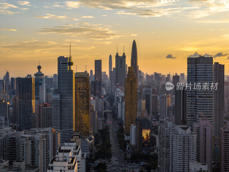 深圳罗湖CBD平安大厦长焦日落夜景航拍