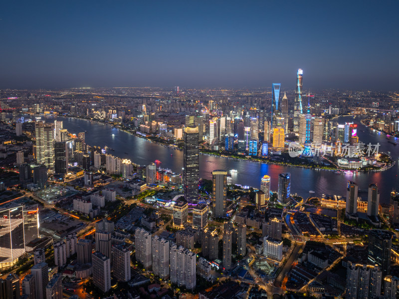 航拍上海现代都市摩天大楼陆家嘴外滩夜景