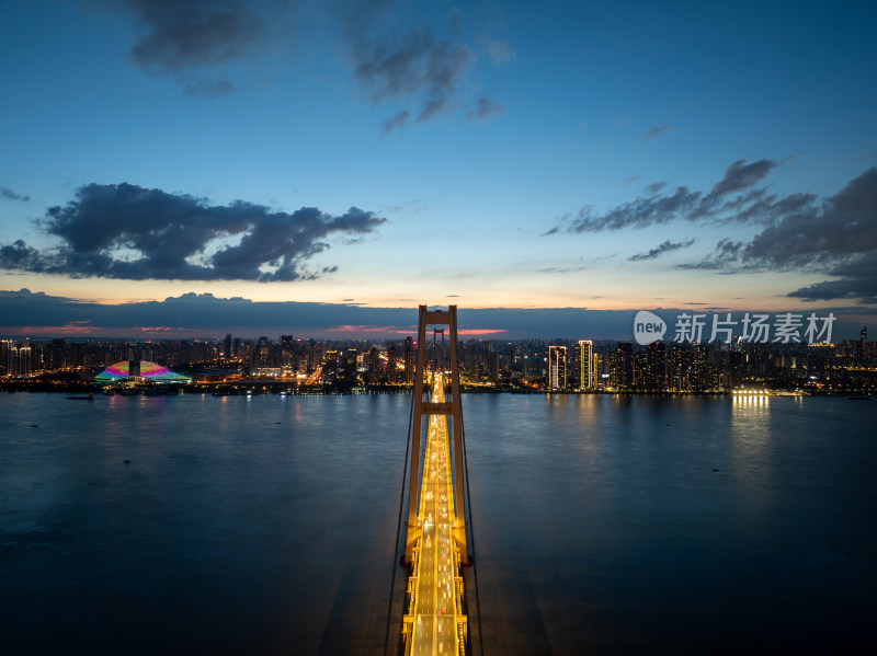 夏季夜晚航拍武汉杨泗港长江大桥风光