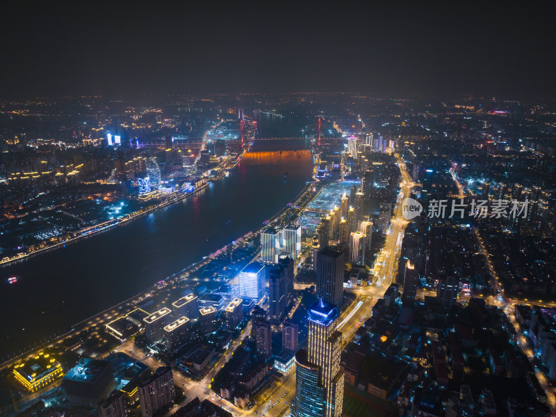 航拍上海浦东新区陆家嘴城市夜景