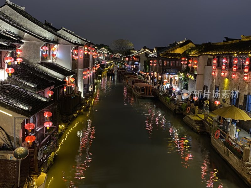 实拍苏州七里山塘夜景