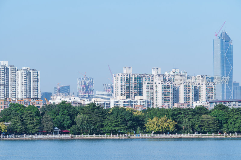 广州海珠湖公园与城市现代住宅高楼建筑群