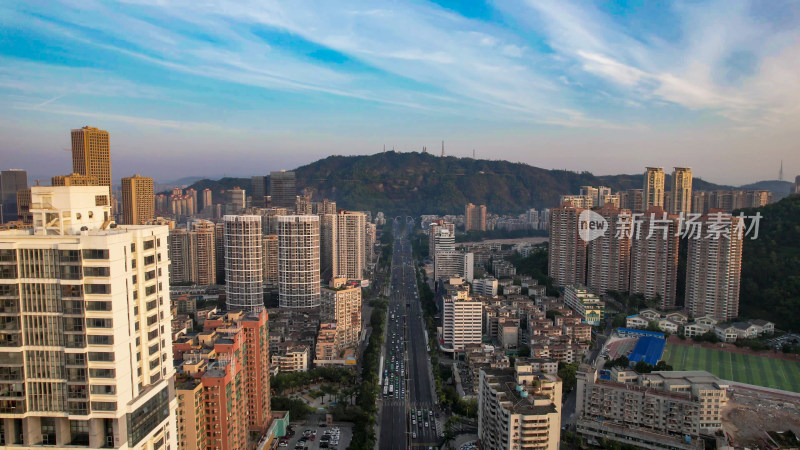 广东珠海城市清晨建筑高楼航拍