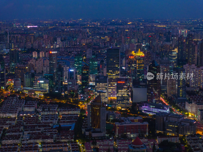 航拍上海陆家嘴金融中心密集高楼群夜景