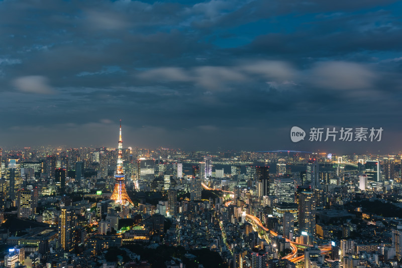 日本东京六本木之丘俯瞰东京市夜晚全景