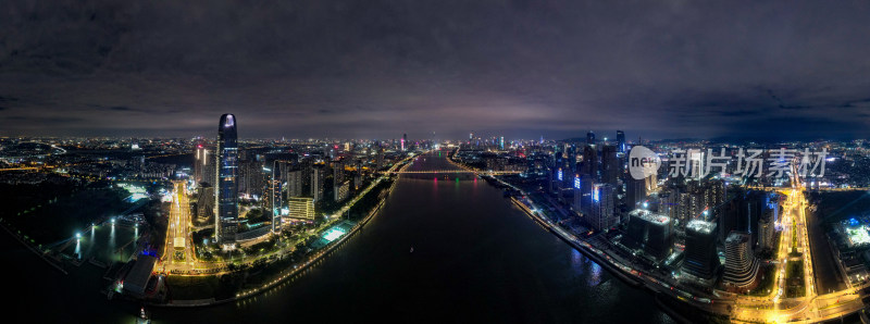 广东广州城市夜景灯光航拍全景图