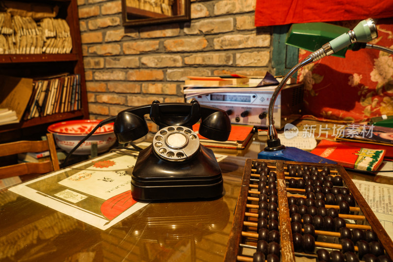 拨盘电话古董电话木制算盘复古怀旧
