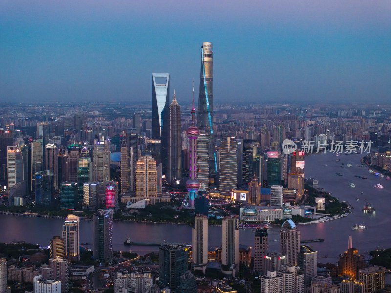 航拍上海现代都市摩天大楼陆家嘴外滩夜景