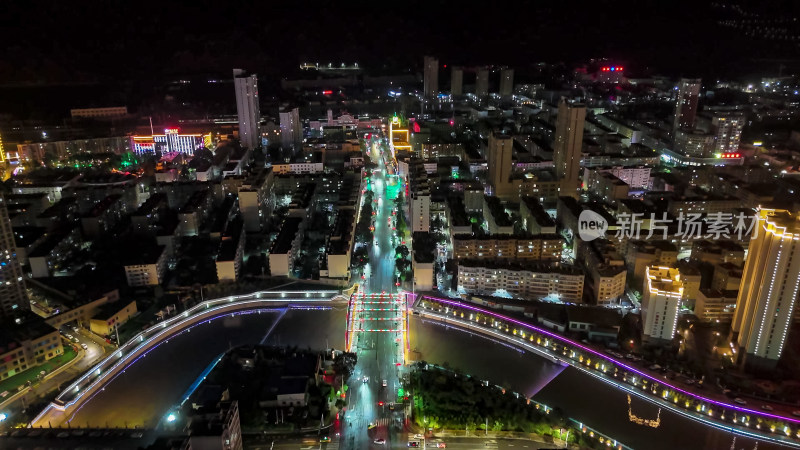 甘肃定西城市夜景灯光航拍图