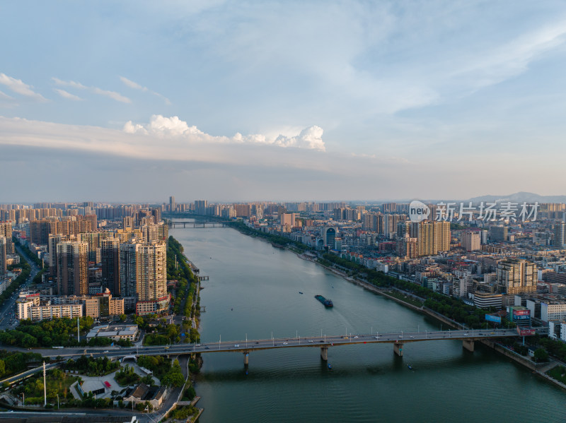 日落 航拍湖南衡阳石鼓区湘江两岸城市建筑