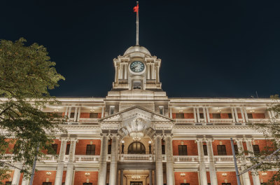 广州荔湾粤海关旧址民国欧式建筑夜景灯光