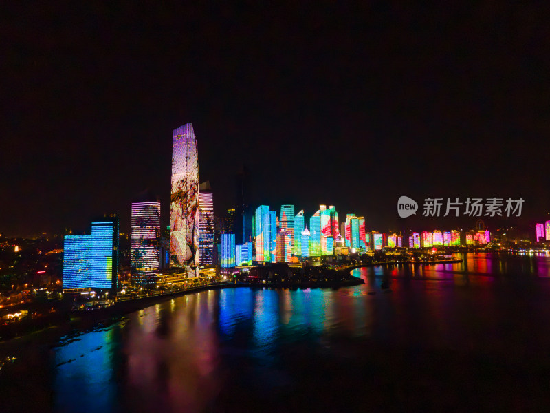 青岛第三海水浴场城市夜景灯光秀风光