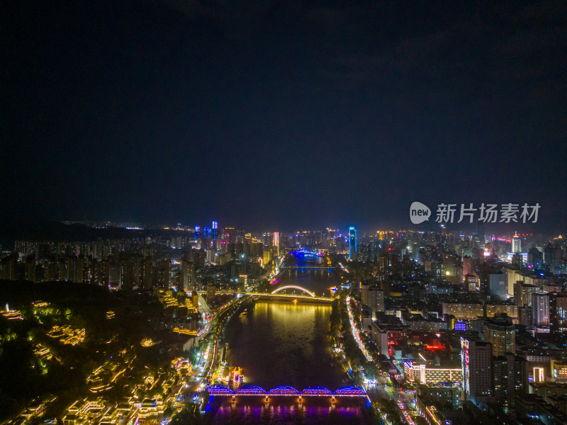 兰州夜景黄河两岸航拍图