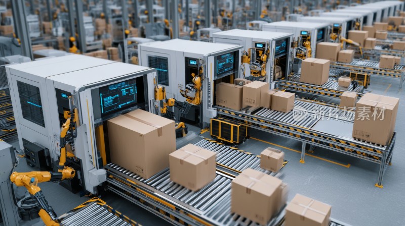人工智能未来科技工厂，物流快递包裹