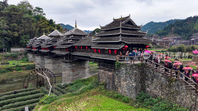 柳州三江程阳八寨景区程阳风雨桥航拍图