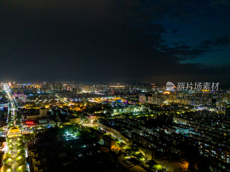 张掖城市大景夜景灯光航拍图