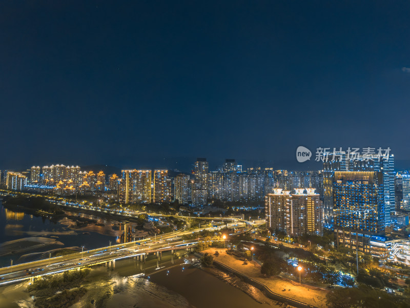 航拍福州闽江两岸夜景