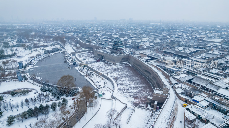 山西晋中平遥古城雪景航拍风景宣传