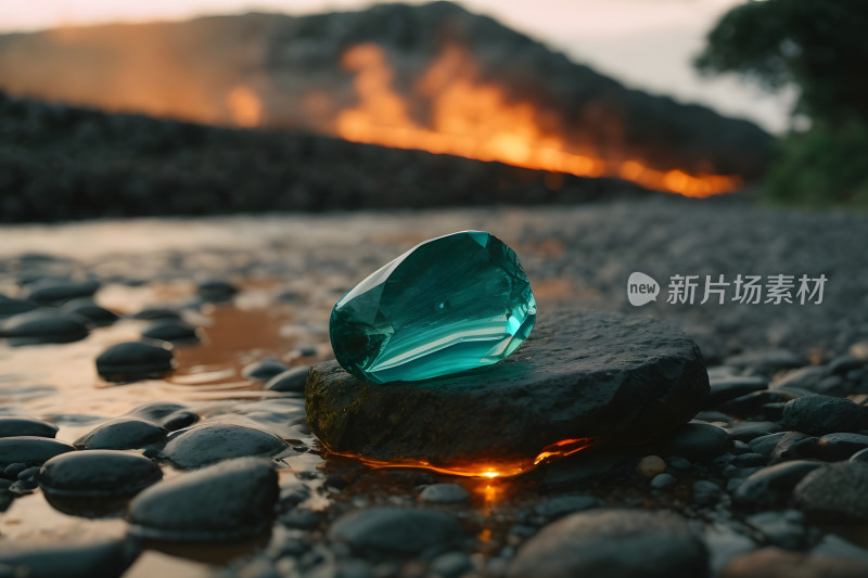 唯美火山蓝色水晶宝石矿石特写背景