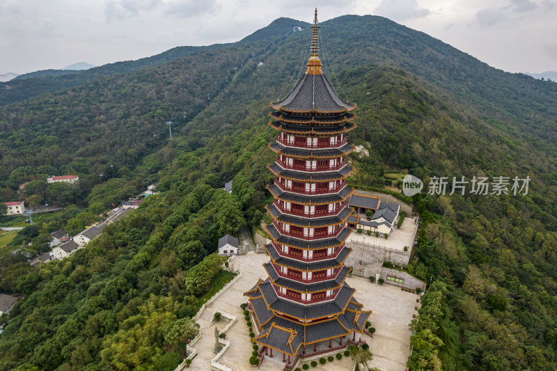 航拍浙江普陀山普门万佛宝塔